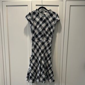 Alexander McQueen Textured Tweed dress in Black, White & Pale Blue